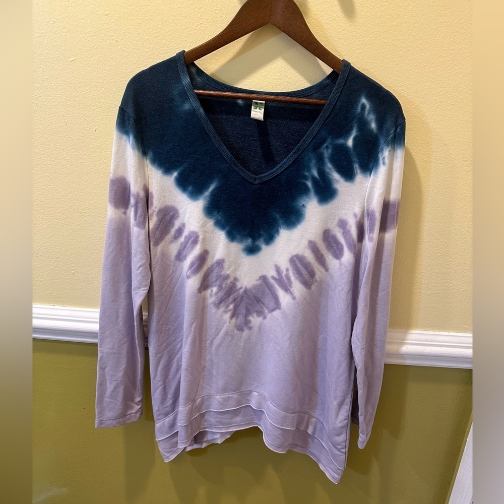 GreenTea Ultra Soft Tie Dye Tunic Lightweight Sweatshirt Tiered Hem Women Large